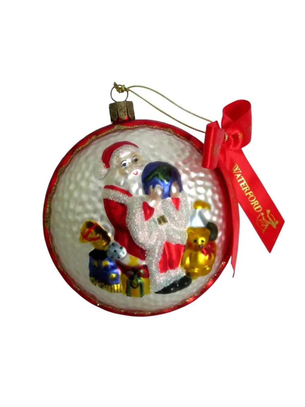 Vintage Waterford Santa Glass Christmas Ornament With Globe and Toys 4.5